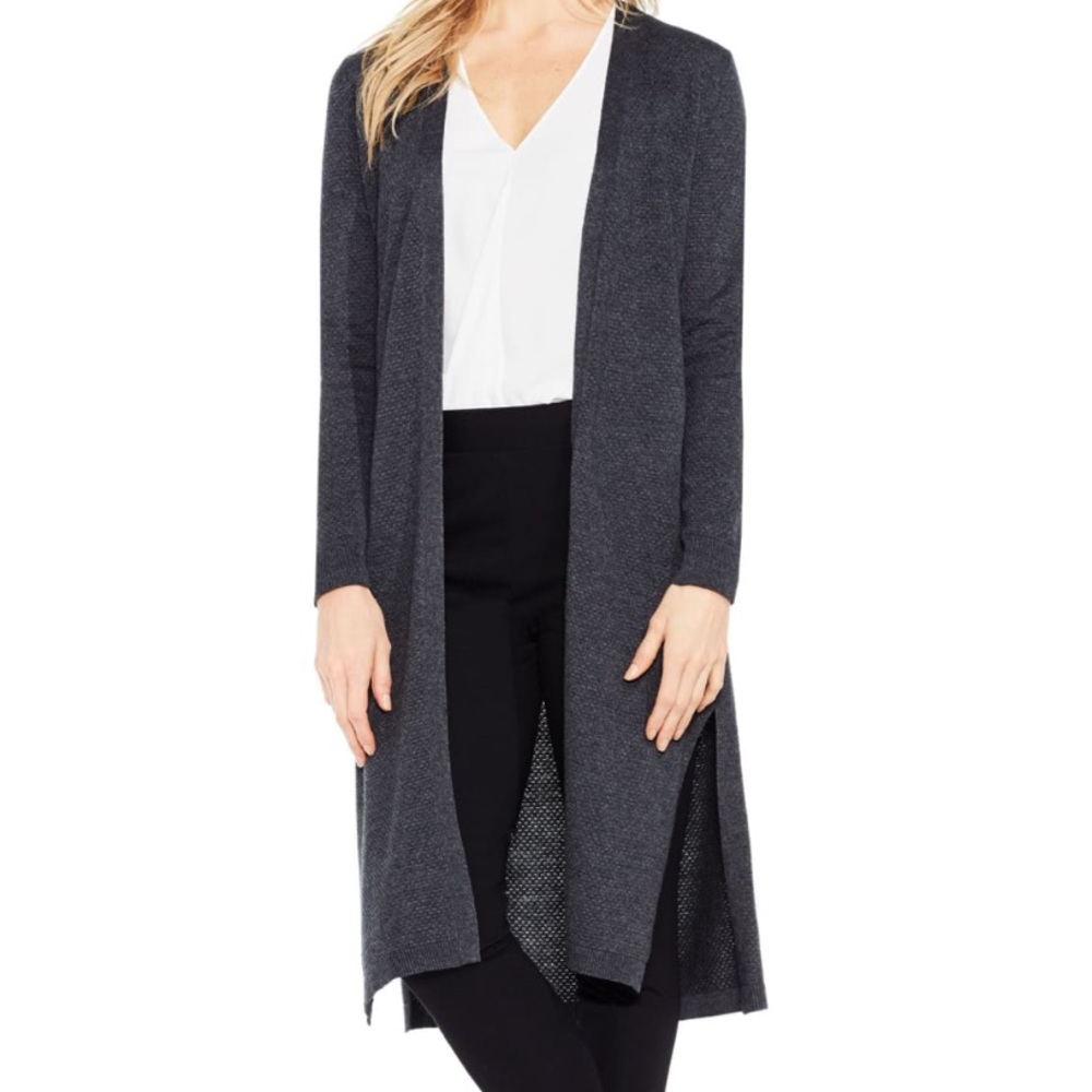 Vince Camuto Textured Longline Cardigan Gray L